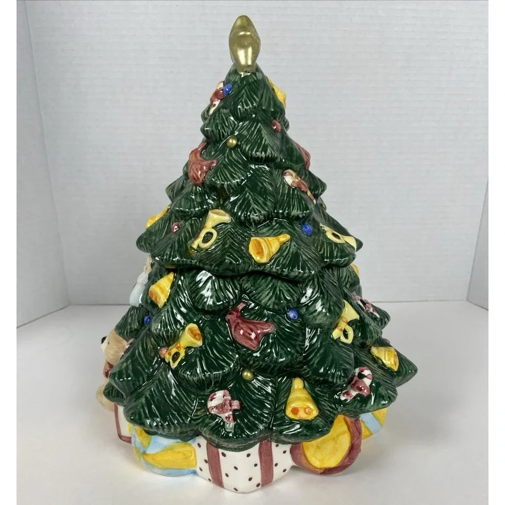 Vtg Earthenware Christmas Tree Cookie Jar w/Lid Home Trends Ceramic Kitchen